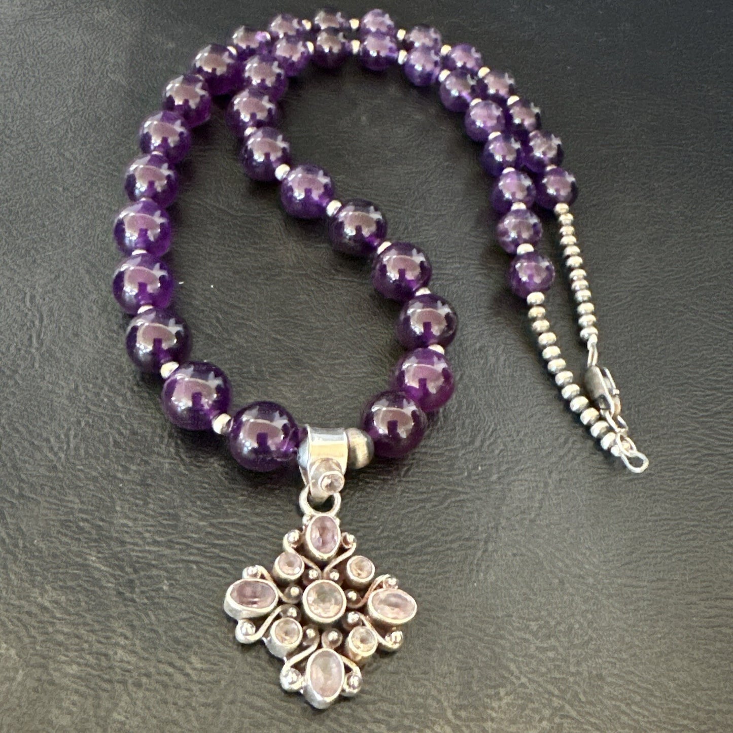 Purple Amethyst Pendant Navajo Sterling Silver Necklace 21" 18256