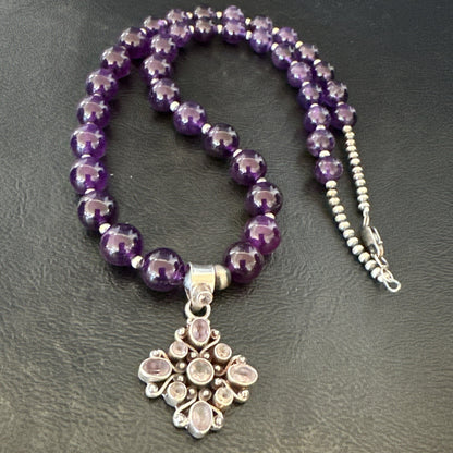 Purple Amethyst Pendant Navajo Sterling Silver Necklace 21" 18256