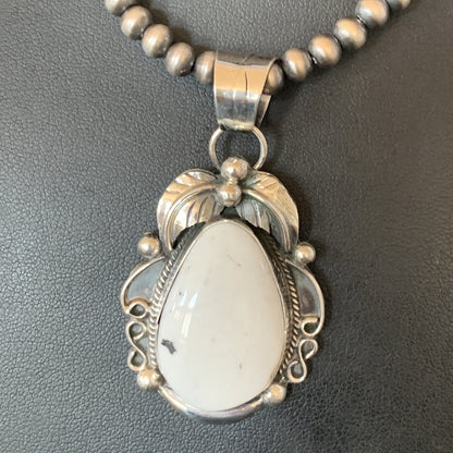 Men White Buffalo Turquoise Pendant Sterling Silver Beads Necklace 12668N