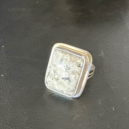 Navajo Sterling Silver White Buffalo Turquoise Ring Size 8.5 19307