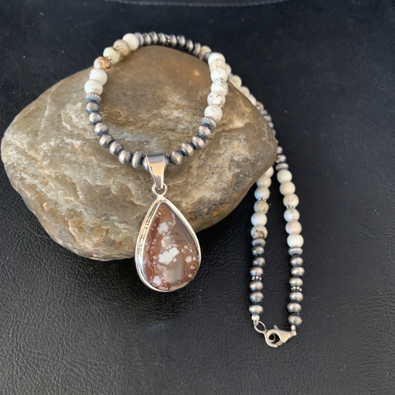 Wild Horse Turquoise Pendant Navajo Pearls Sterling Silver Necklace 20" 13864