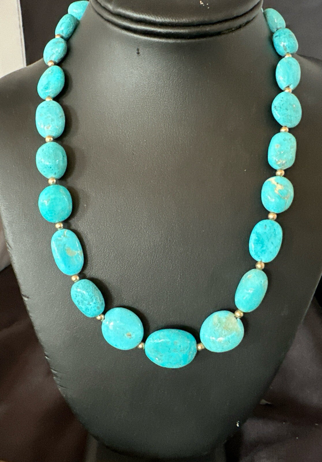 Authentic Gold filled Blue Sleeping Beauty Turquoise Navajo Necklace 20” 18607