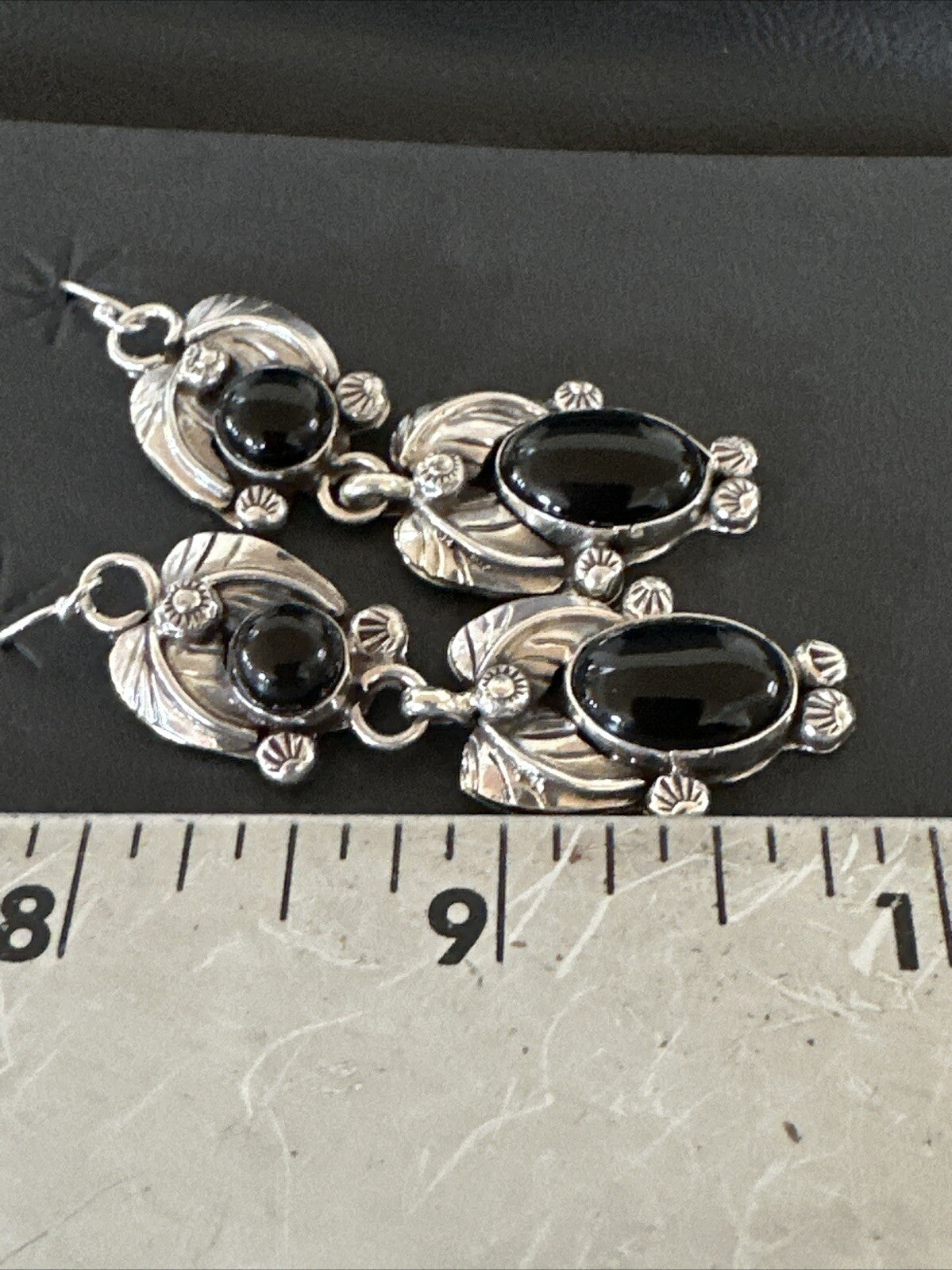 Black Onyx Navajo Sterling Silver Dangle Earrings 1.5" 18285