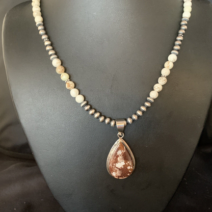 Wild Horse Turquoise Pendant Navajo Pearls Sterling Silver Necklace 20" 13864