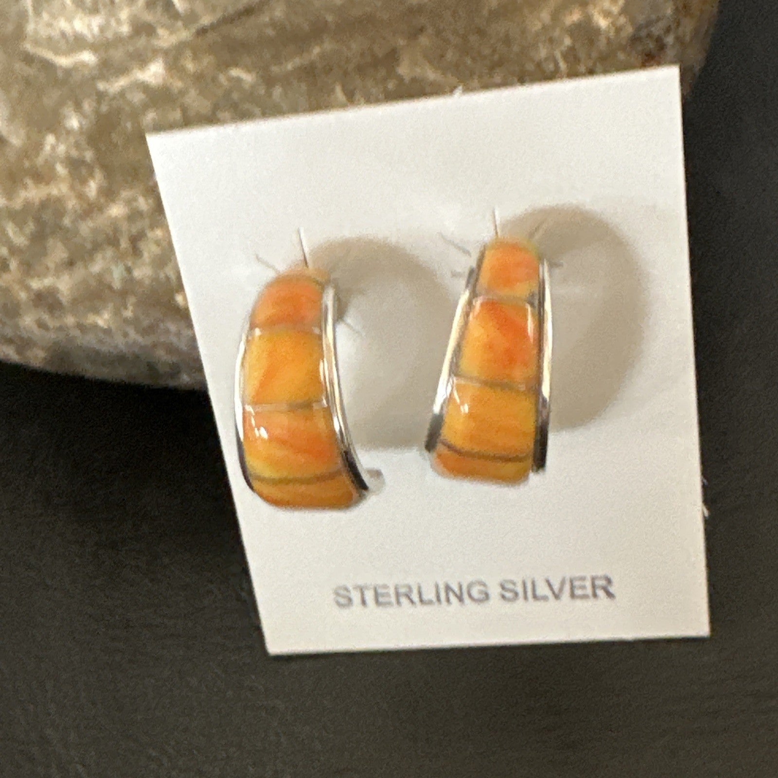 Gold Orange Spiny Oyster Navajo Sterling Silver Earrings 19260