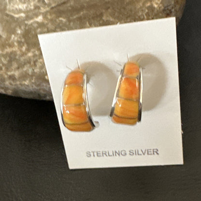 Gold Orange Spiny Oyster Navajo Sterling Silver Earrings 19260