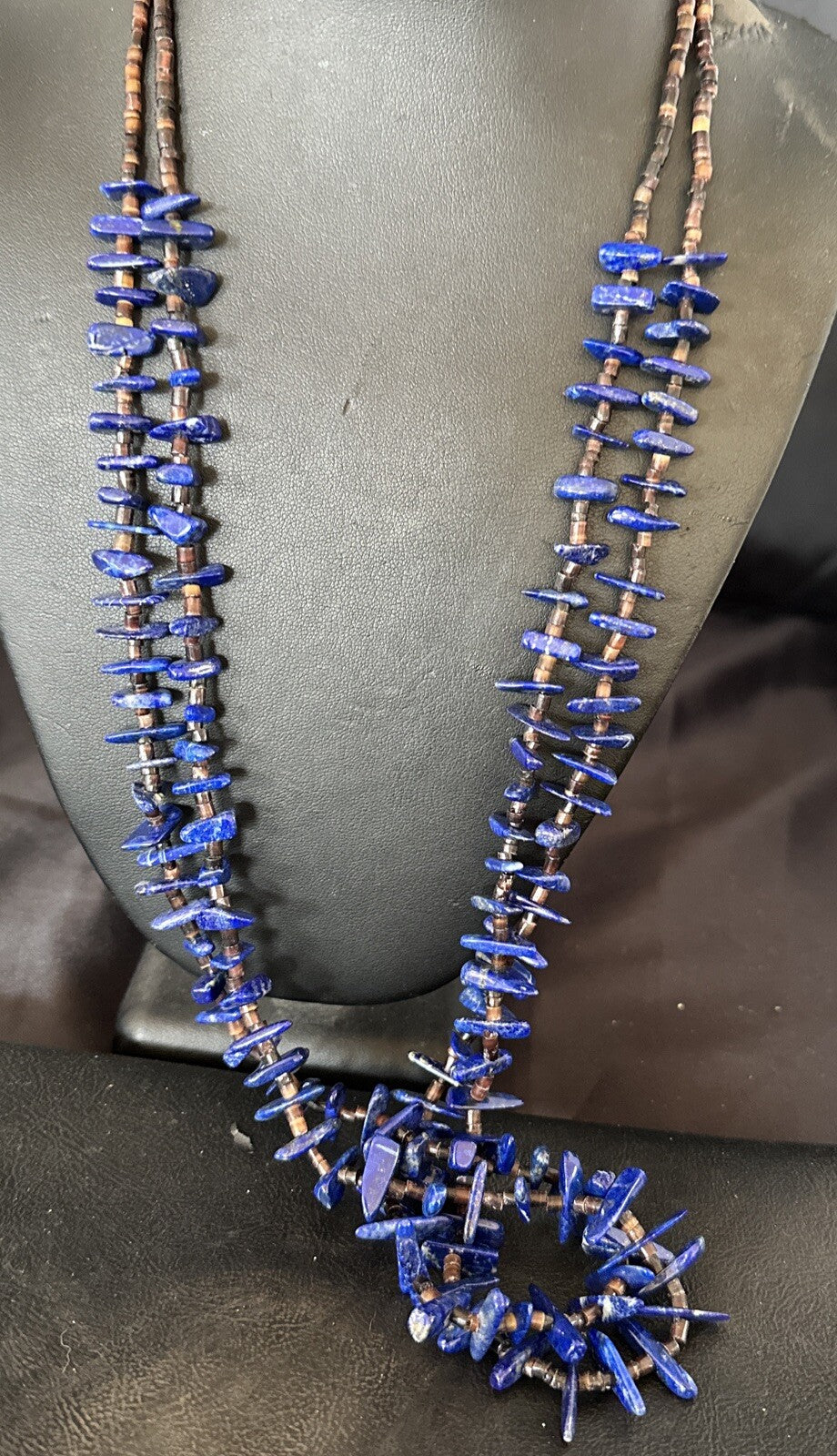 Mens Womens Lapis Lazuli Shell 2S Navajo Sterling Silver 30" Necklace 17838