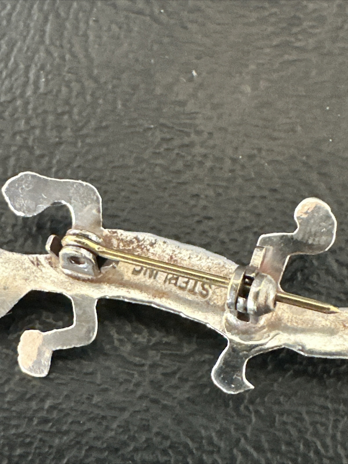 Blue Turquoise Navajo Sterling Silver Inlay Gecko Lizard Pin 18156