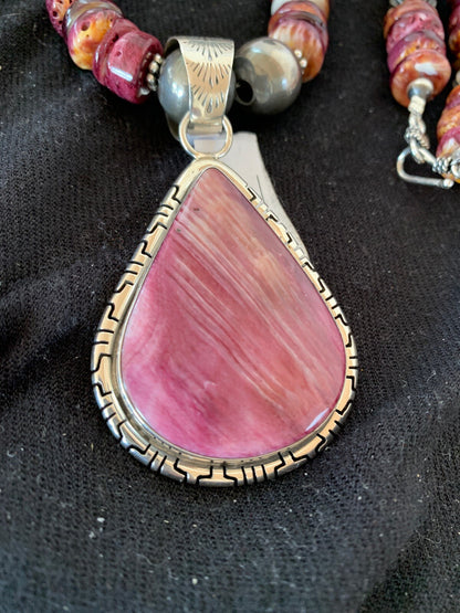Purple Spiny Oyster Pendant Navajo Pearls Sterling Silver Necklace 04151