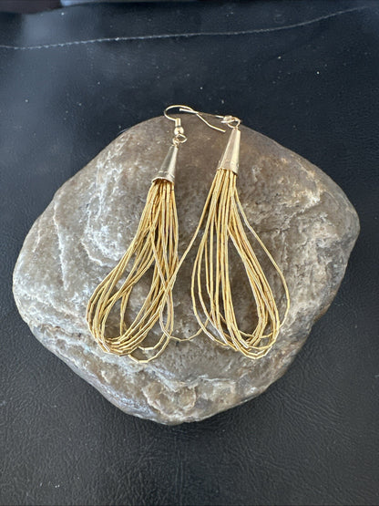 Liquid 10 Strand Sterling Silver Gold filled Heishi Dangle 2.5” Earrings 18644