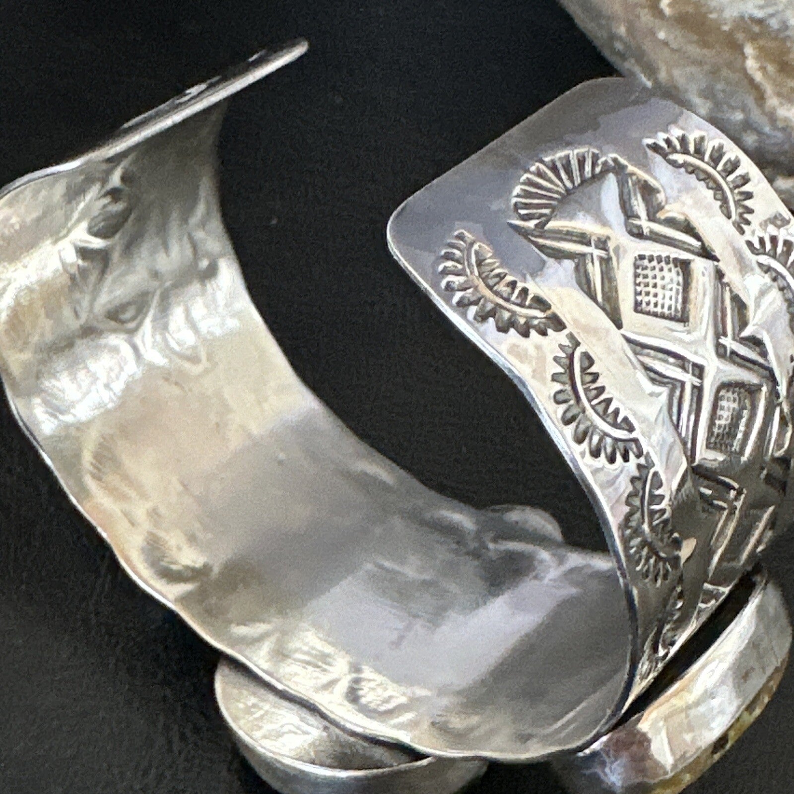 Navajo Green Royston TURQUOISE Stamped Sterling Silver Cuff Bracelet 18975