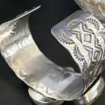 Navajo Green Royston TURQUOISE Stamped Sterling Silver Cuff Bracelet 18975