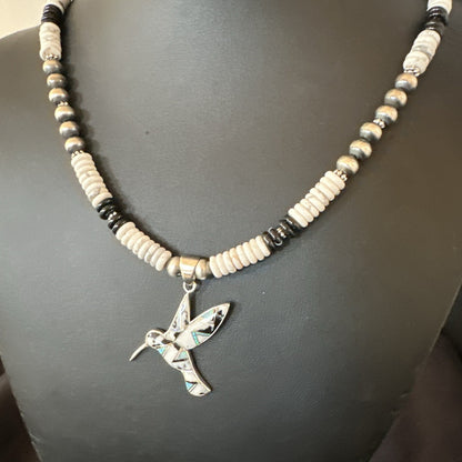 HummingBird White Buffalo Pendant Howlite Sterling Silver Necklace 18727