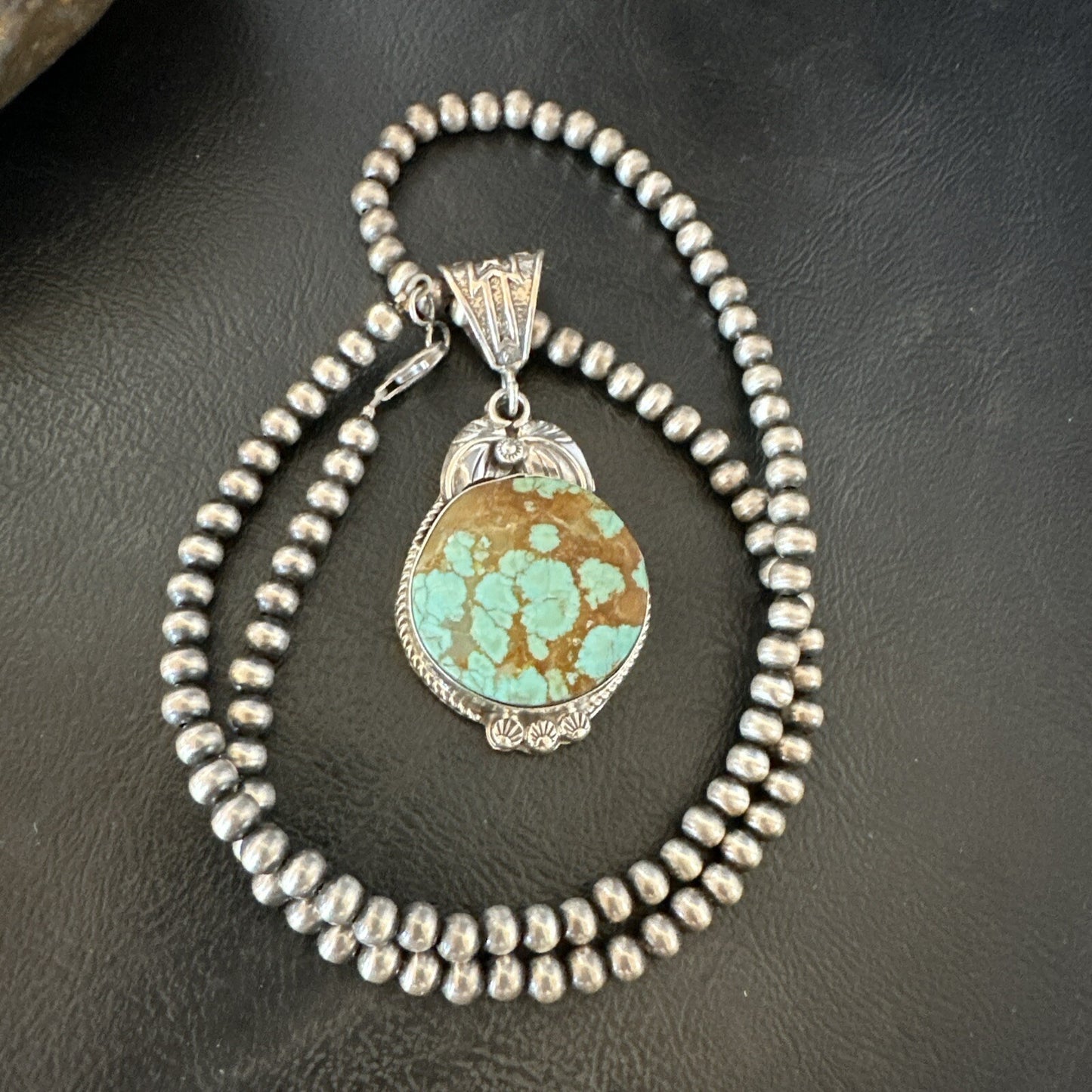 Mens Blue Turquoise#8 Pendant Navajo Sterling Silver Necklace 18108