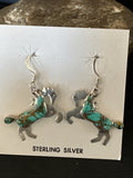 Turquoise Horse Inlay Navajo Earrings | Sterling Silver | Authentic Native American Handmade | 19826