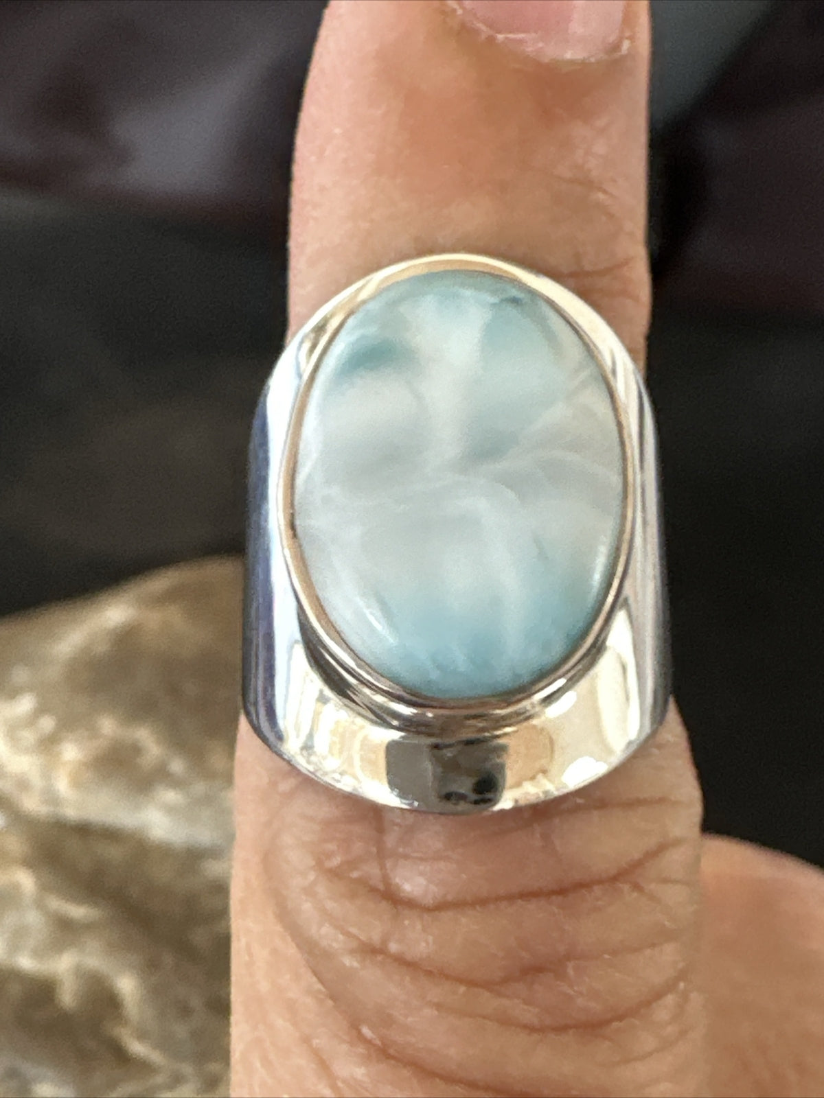 Womens Blue Larimar Navajo Sterling Silver Ring Size 5 17676