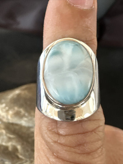 Womens Blue Larimar Navajo Sterling Silver Ring Size 5 17676
