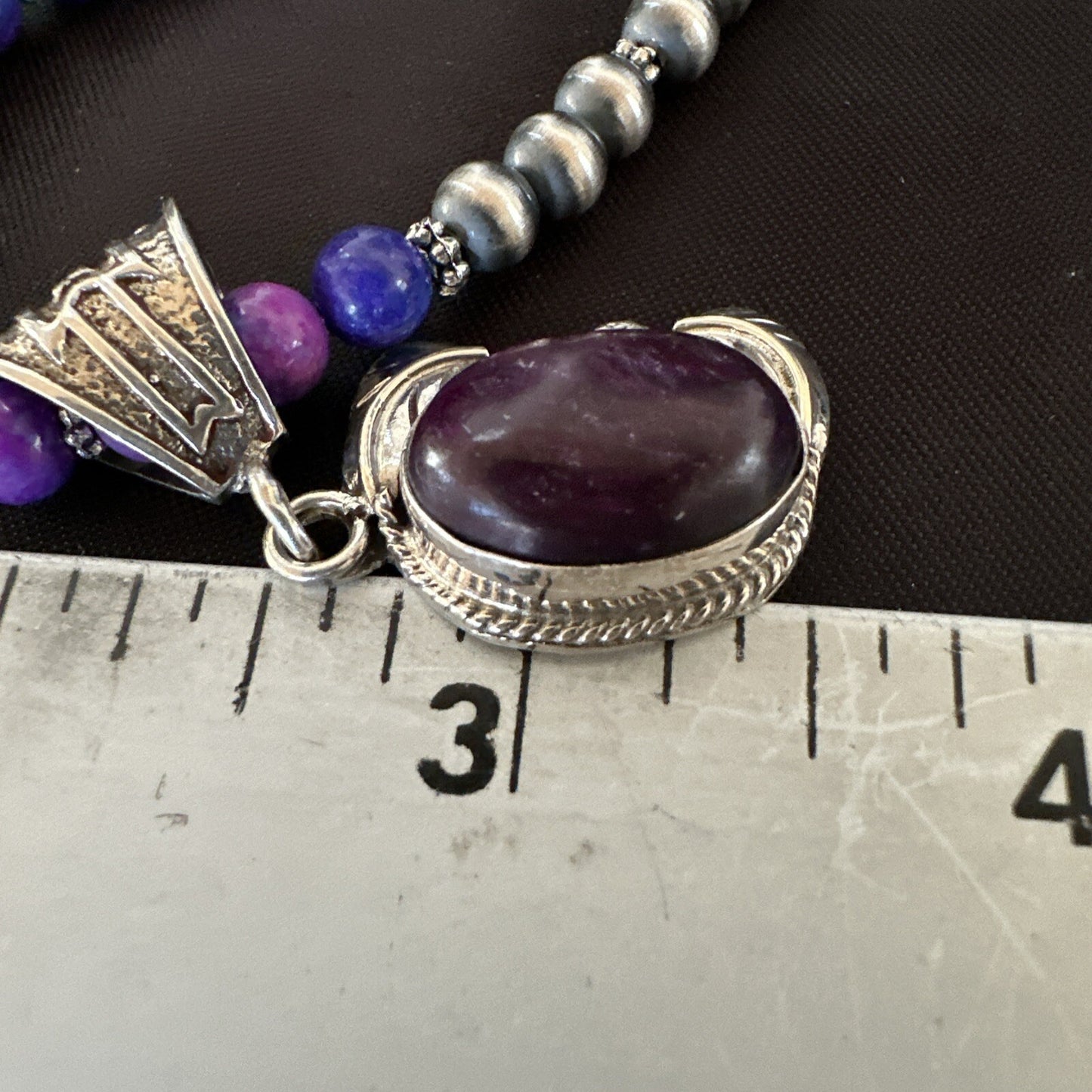 Purple Stone Pendant Navajo Pearls Sterling Silver Necklace 18389