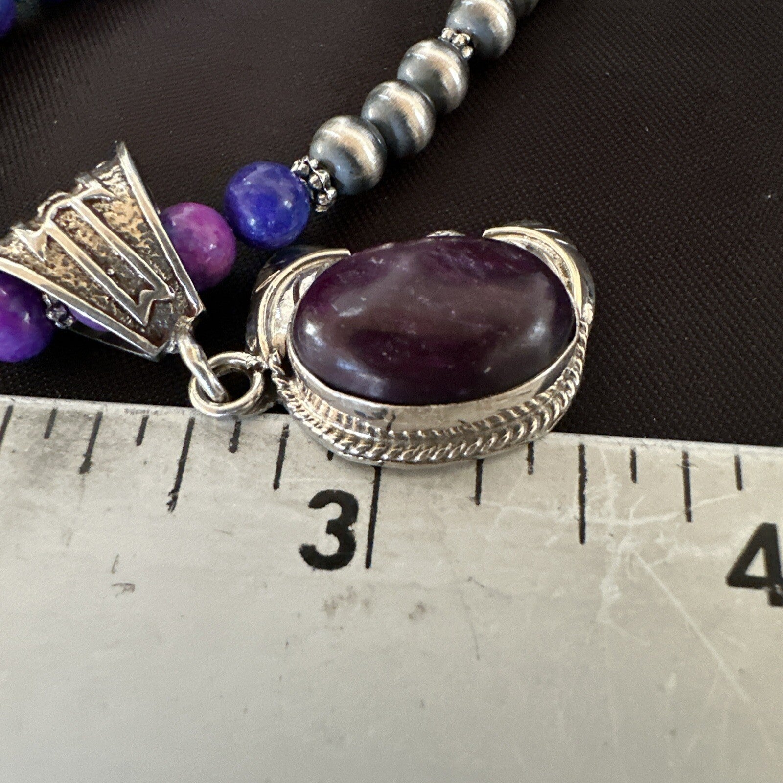 Purple Stone Pendant Navajo Pearls Sterling Silver Necklace 18389