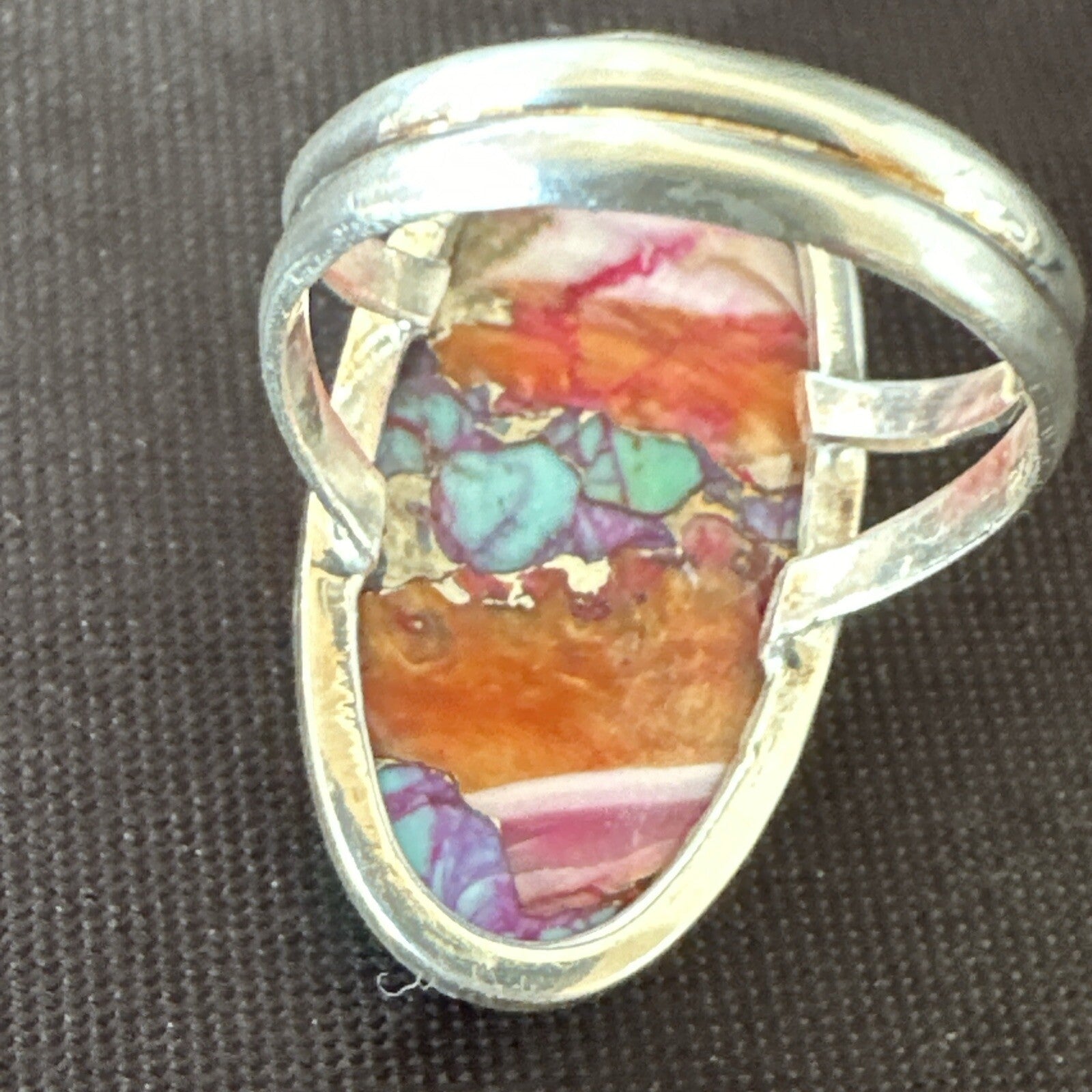 Blue Turquoise Orange Spiny Oyster Navajo Sterling Silver Ring Size 7 18212