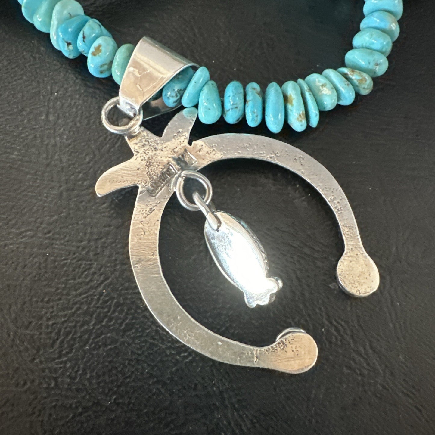 Mens Blue Turquoise Spiny Naja Pendant Navajo Sterling Silver Necklace 21” 17719