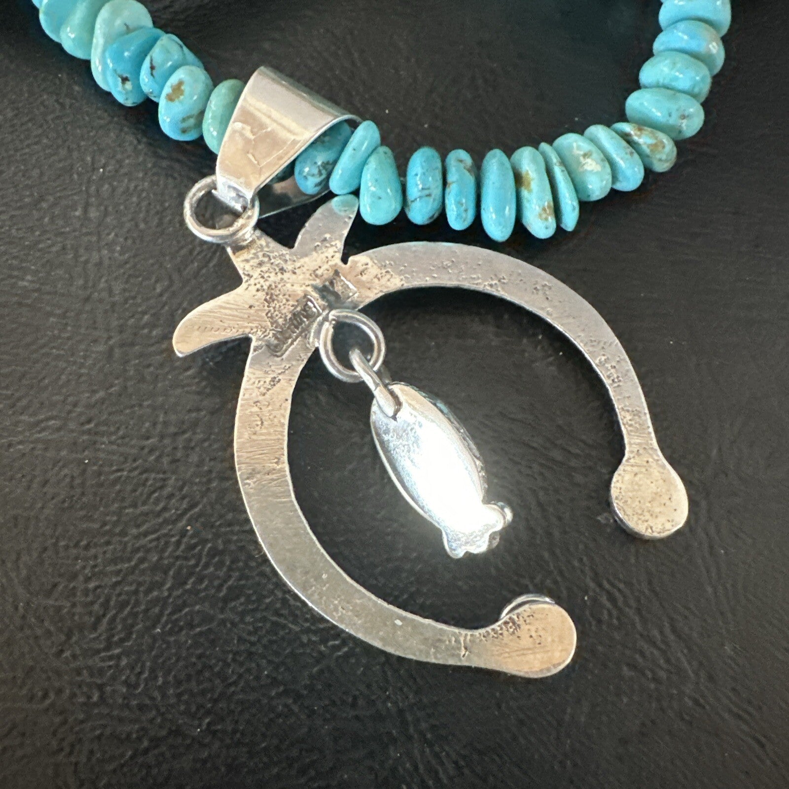 Mens Blue Turquoise Spiny Naja Pendant Navajo Sterling Silver Necklace 21” 17719