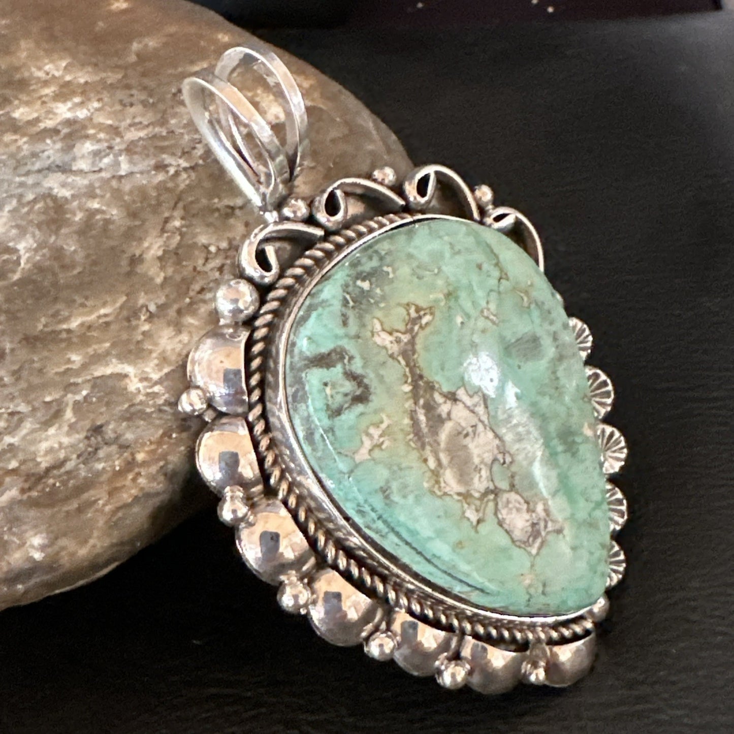 Men Women Green Royston Turquoise Pendant Navajo Sterling Yazzie 19521