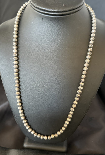 6mm Hand Stamped Navajo Pearls Bench Sterling Silver Necklace 23" 18407