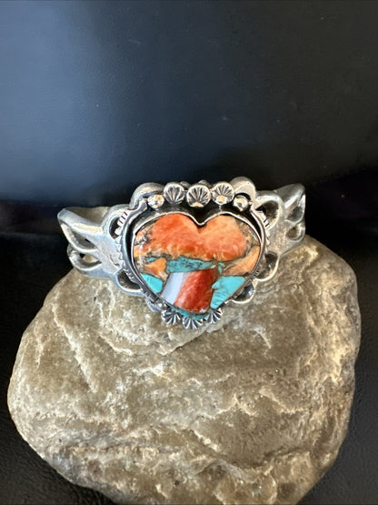WoMens Tufa Heart Spiny Turquoise Navajo Silver Cuff Bracelet 7.6” 19457