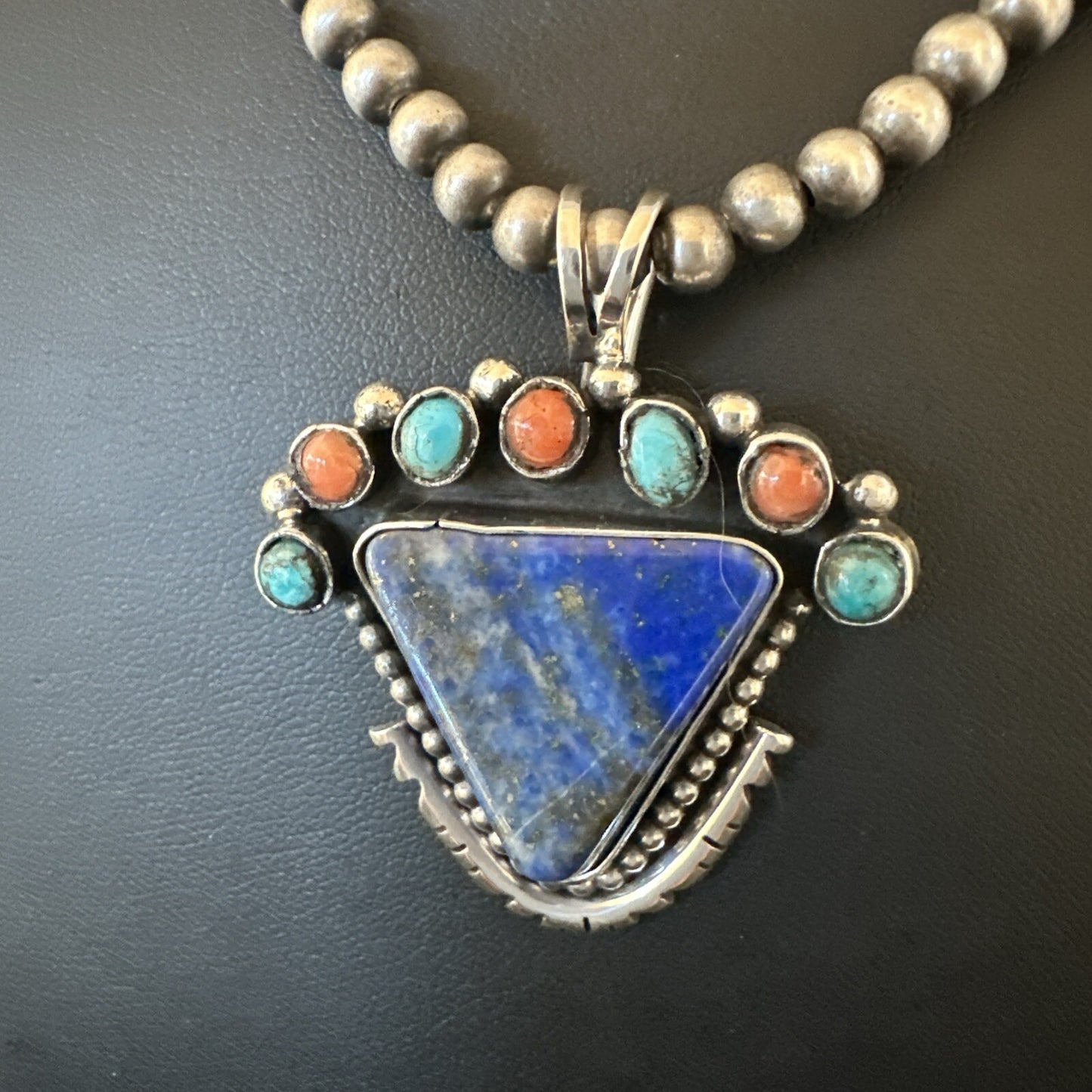 Blue Lapis Cluster Pendant Navajo Sterling Silver Beads Necklace 20" 18753