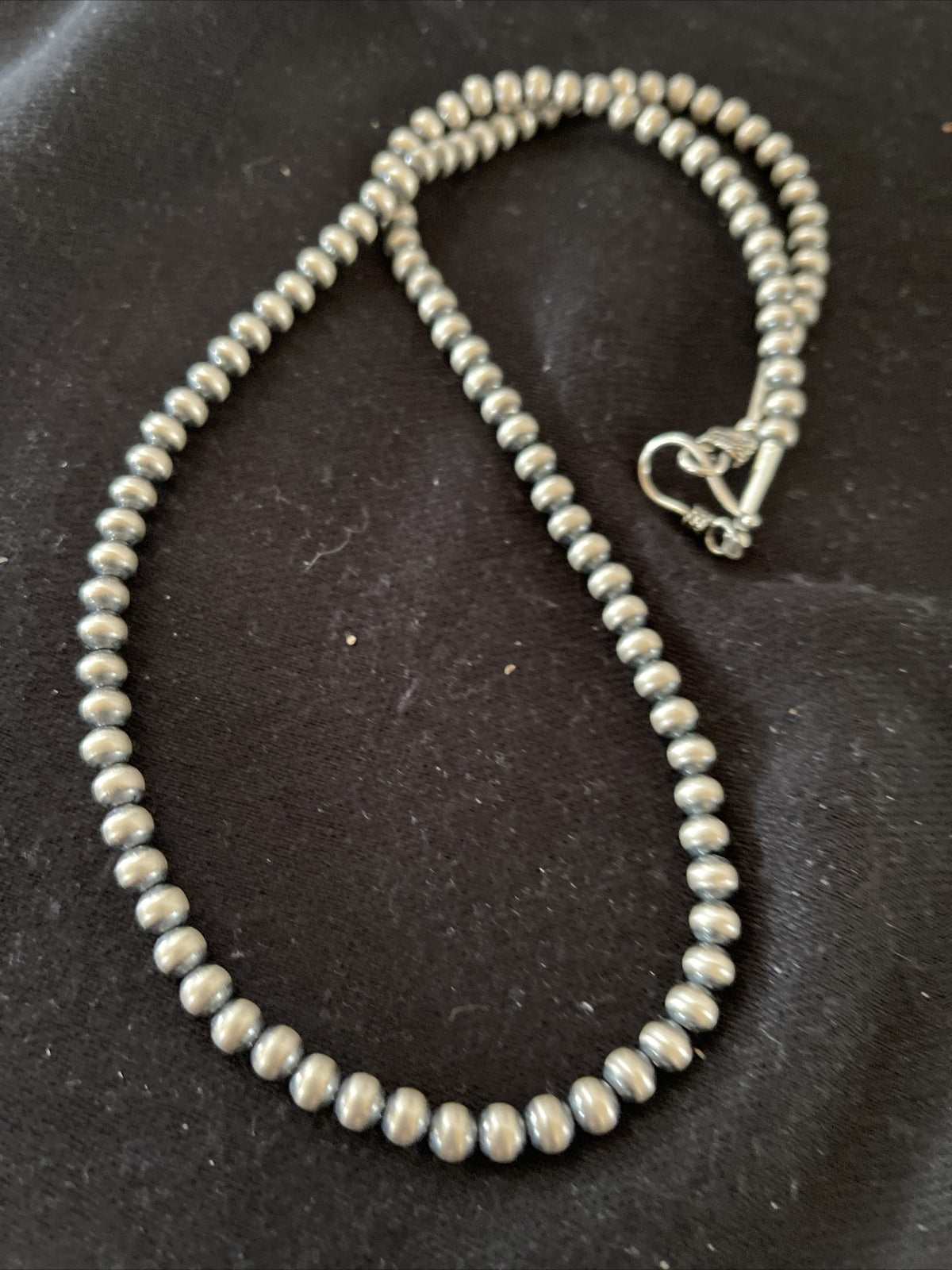 Native American 5mm Sterling Silver Beads Navajo 21" Hook & Eye Cone Necklace