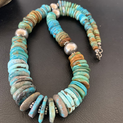 Blue Green Turquoise Navajo Sterling Silver Necklace 20" 11962