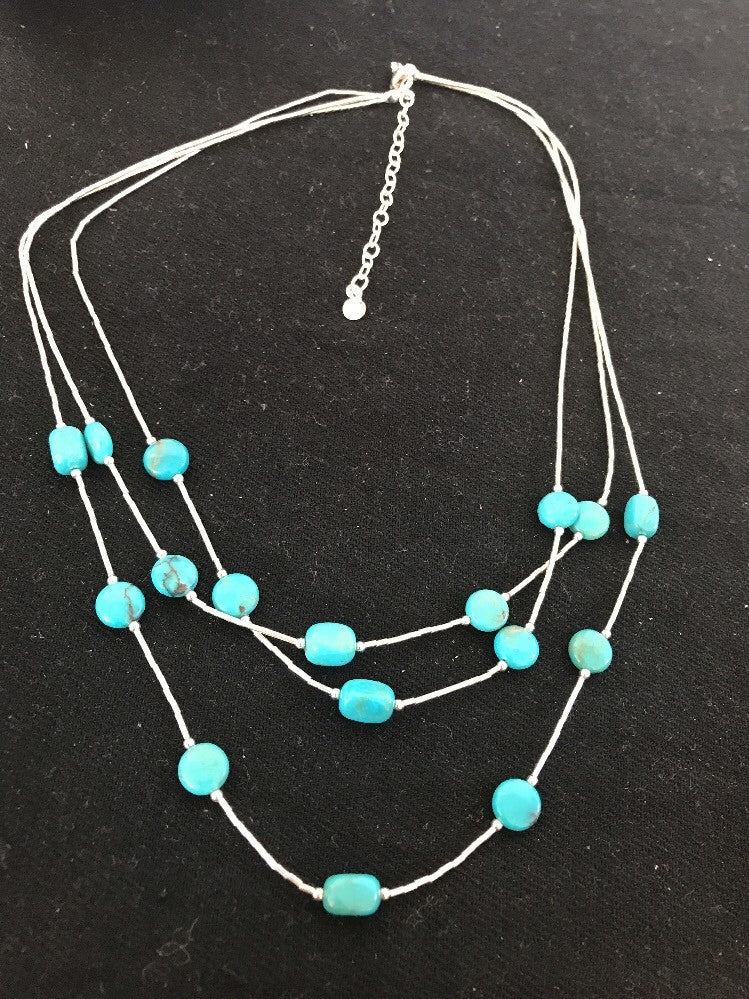 Liquid Silver Heishi 3S Sterling Silver Tube Necklace Nugget Turquoise 03695