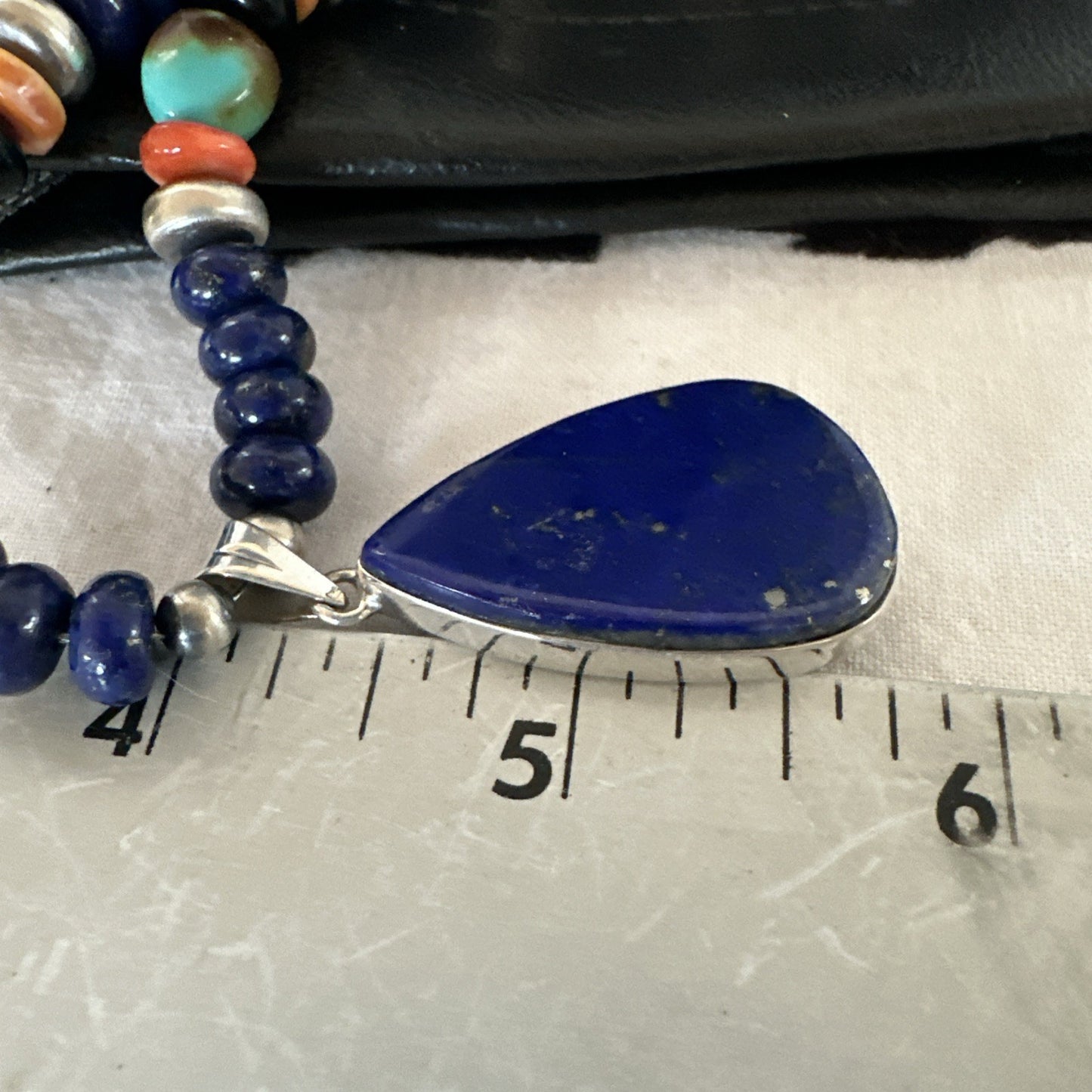 Lapis Turquoise Spiny Necklace Southwestern Sterling Silver Pendant 22” 19470
