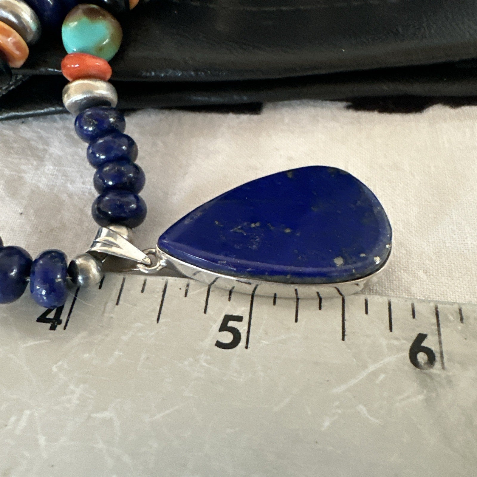 Lapis Turquoise Spiny Necklace Southwestern Sterling Silver Pendant 22” 19470