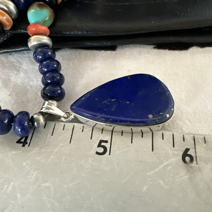 Lapis Turquoise Spiny Necklace Southwestern Sterling Silver Pendant 22” 19470