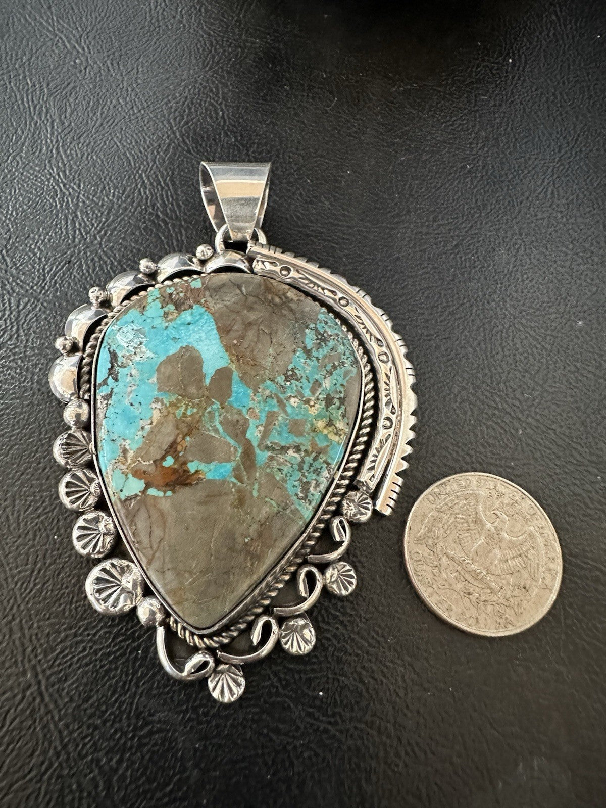 XXL Men Women Blue Turquoise Sterling Silver Pendant Navajo 19529