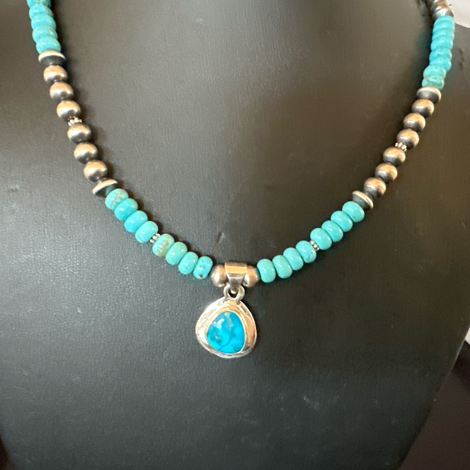 WoMens Blue Kingman Turquoise Pendant Navajo Sterling Silver Necklace 21" 17978