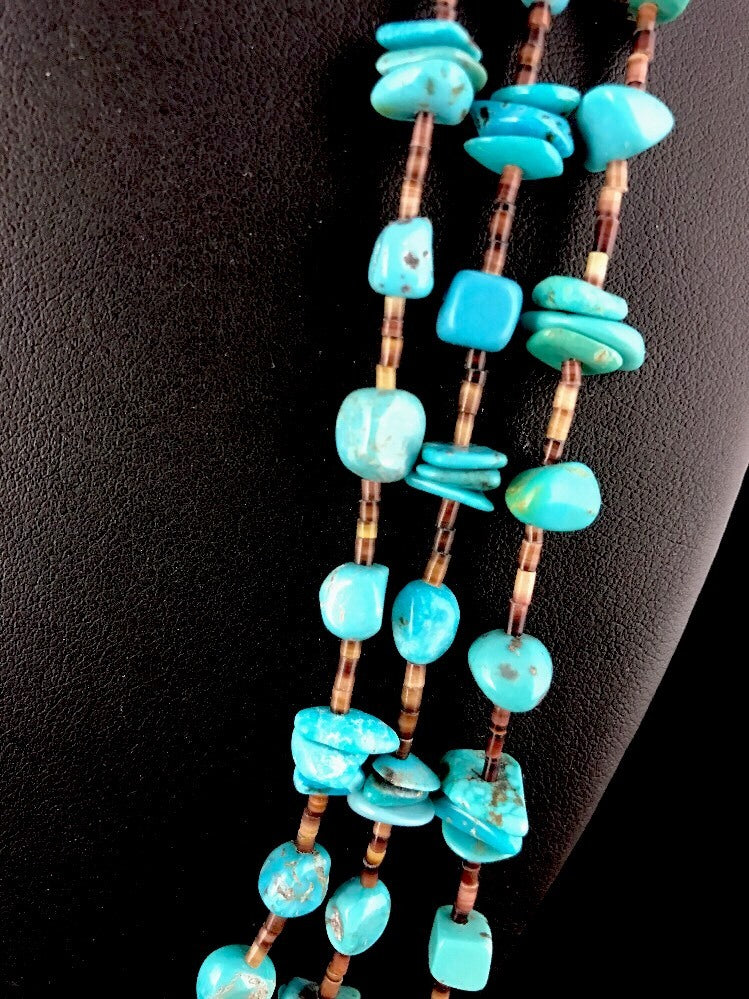 Native American Sterling Silver Nugget Turquoise Shell Necklace 3S 10088