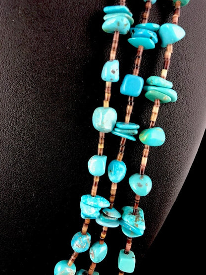 Native American Sterling Silver Nugget Turquoise Shell Necklace 3S 10088