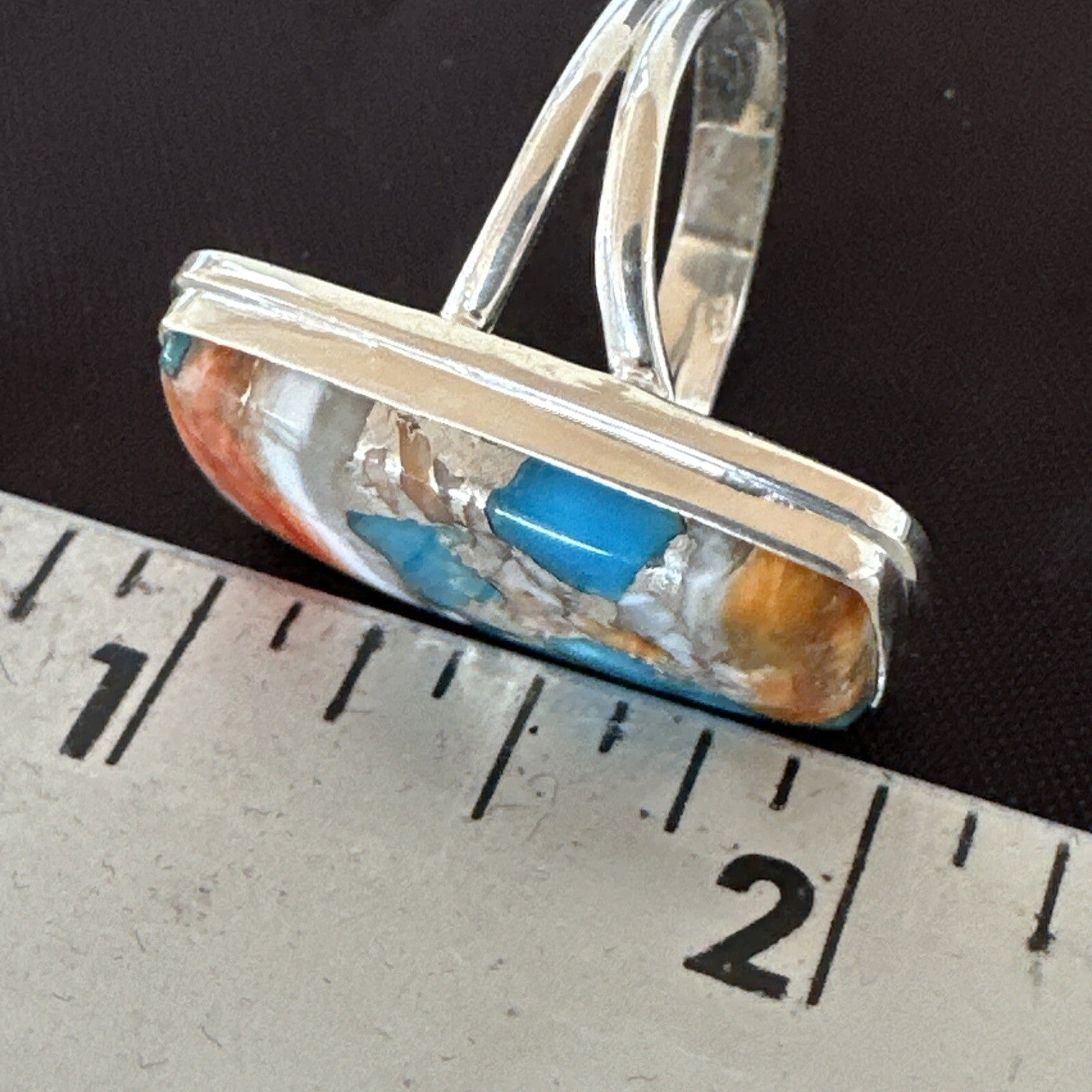 Blue Turquoise Orange Spiny Oyster Navajo Sterling Silver Ring Size 10 18246