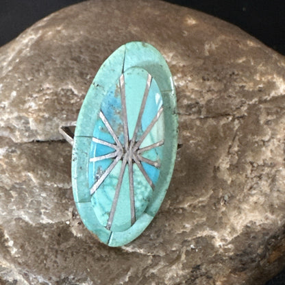 Native American Indian Navajo Blue Turquoise Inlay Band Ring Sz 7.5 18762