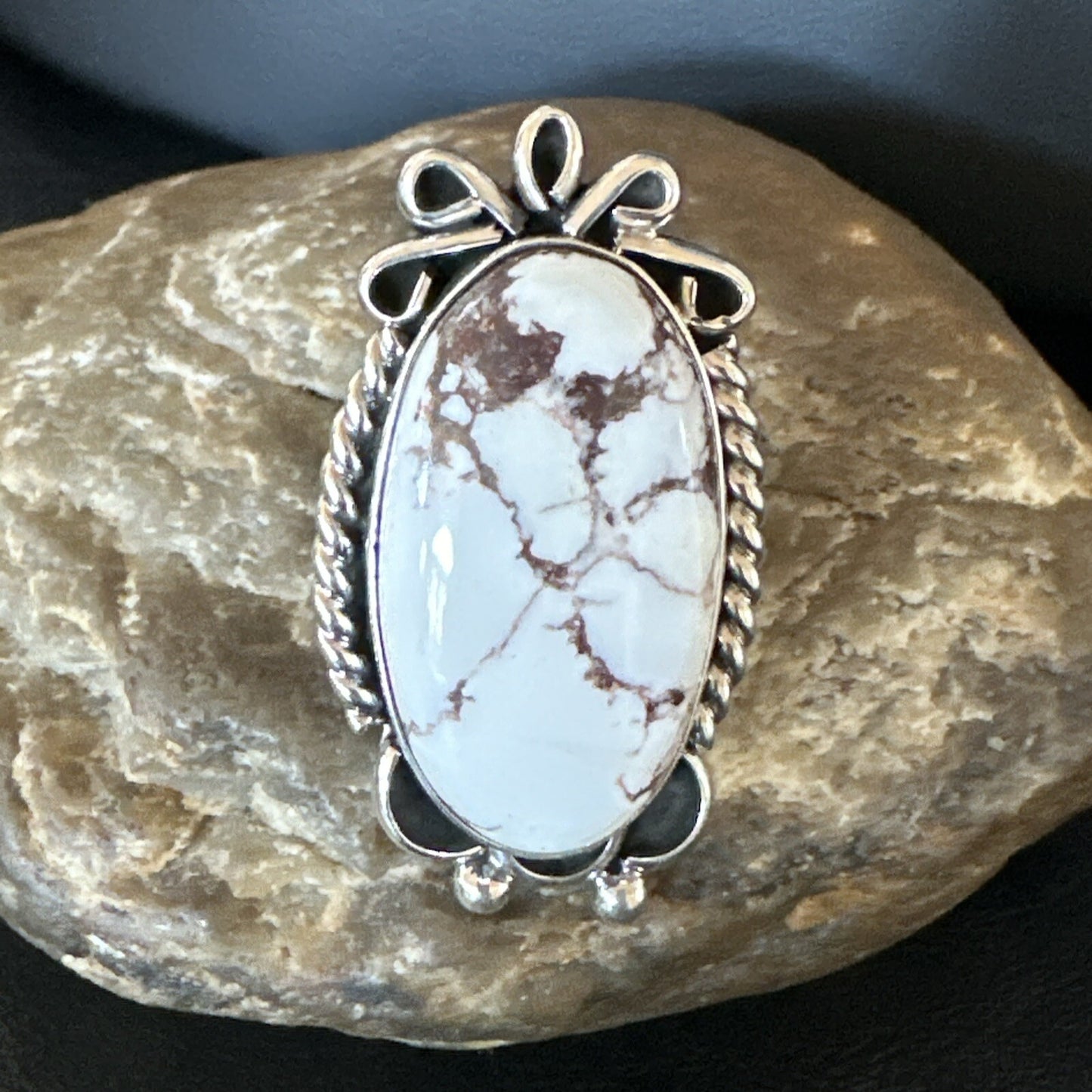 Men’s Womens Wild Horse Turquoise Navajo Sterling Silver Ring Size 8.5 18008