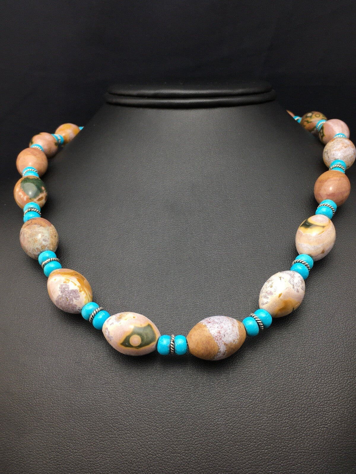 Turquoise & Agate Navajo Pearls Sterling Silver Necklace 04499