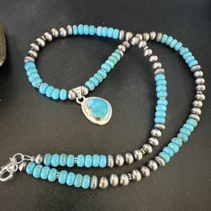 WoMens Blue Kingman Turquoise Pendant Navajo Sterling Silver Necklace 21" 17932