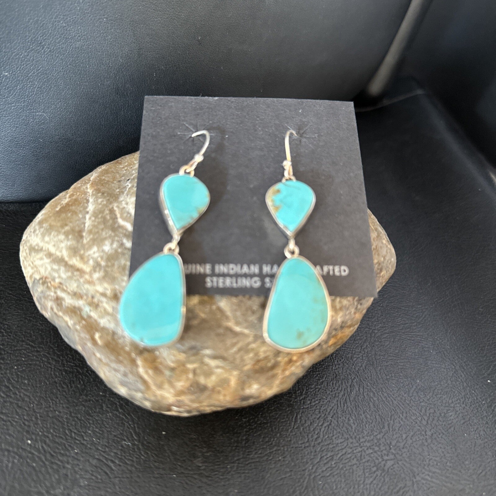 Blue Kingman Turquoise Navajo Sterling Silver Dangle 1.5" Earrings 14576