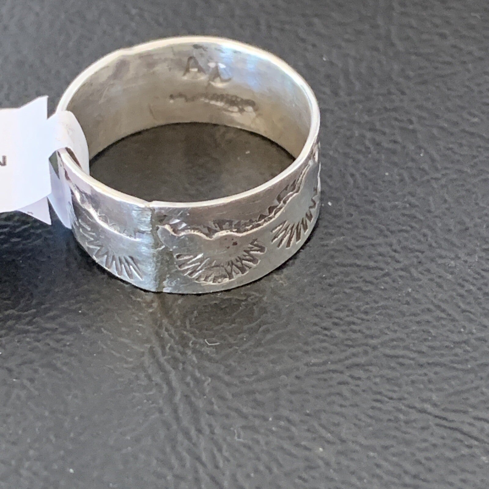 Womens Wide Band Navajo Sterling Silver Ring Size 8.5 10972N