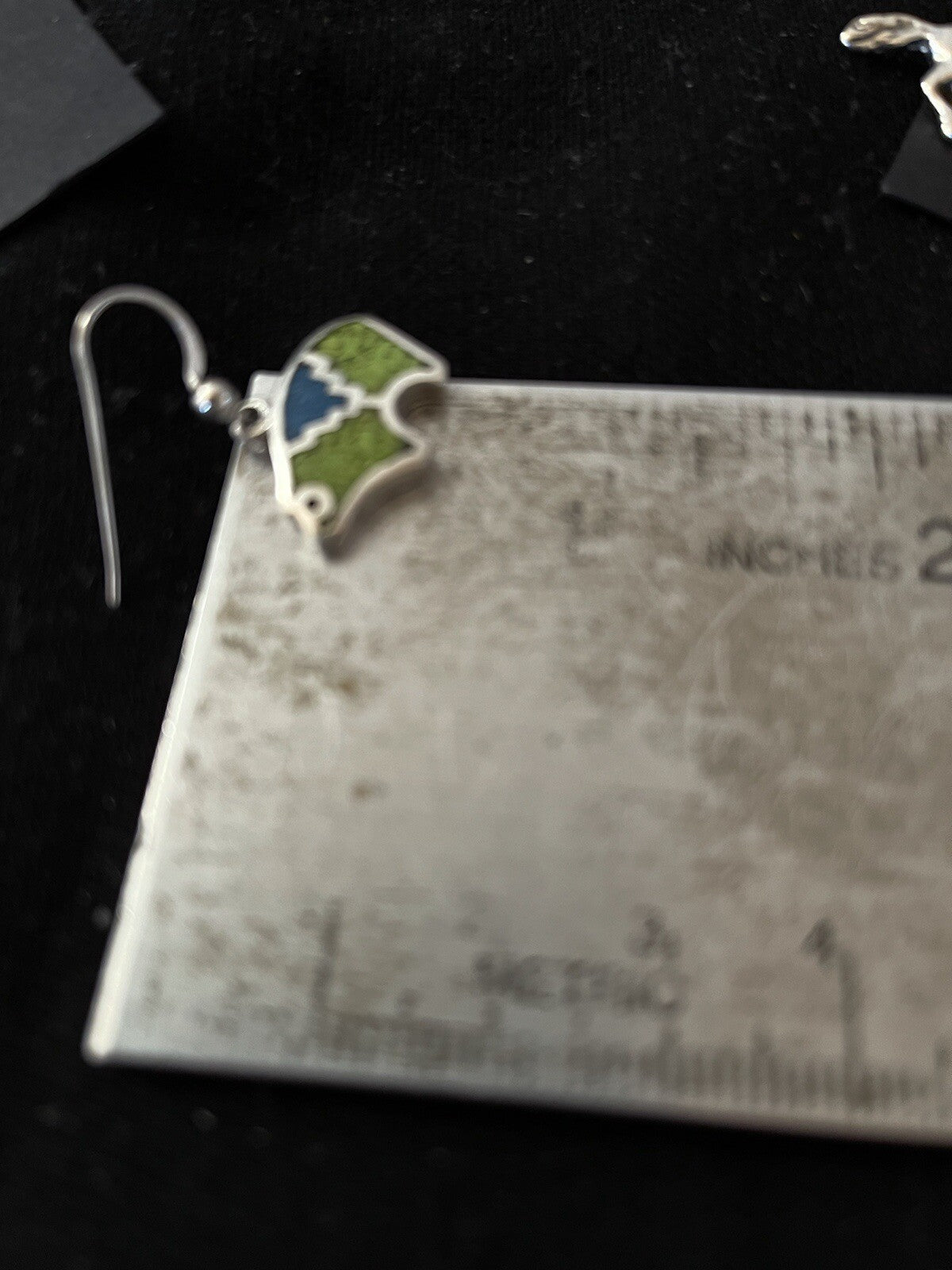 Blue Lapis & Green Turquoise Sterling Silver Bear Inlay Earrings 0.25" 01509