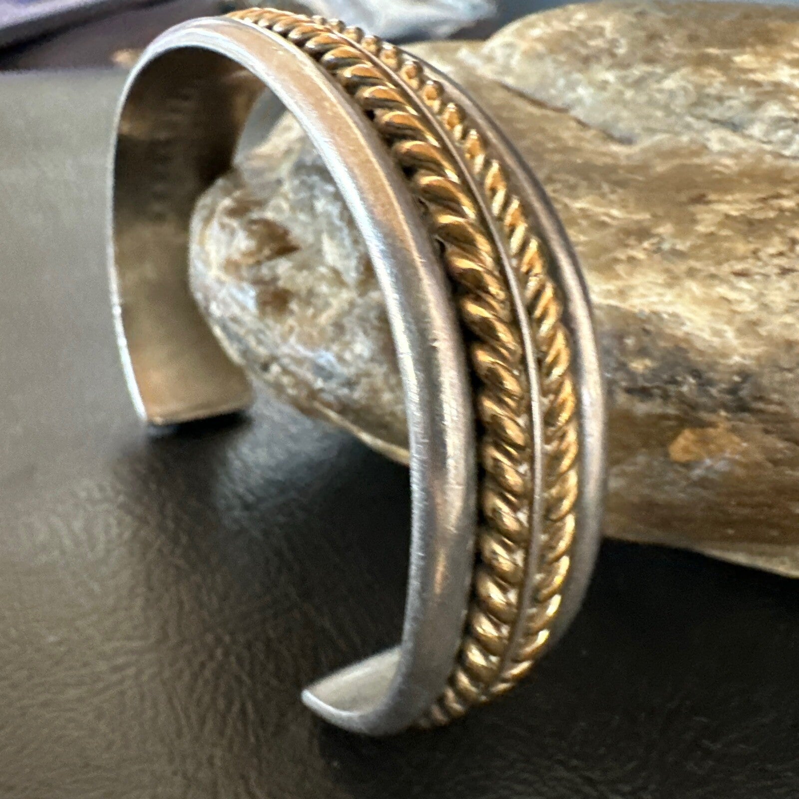 12K Gold filled Navajo Sterling Silver Twist Wire Cuff Bracelet 18123