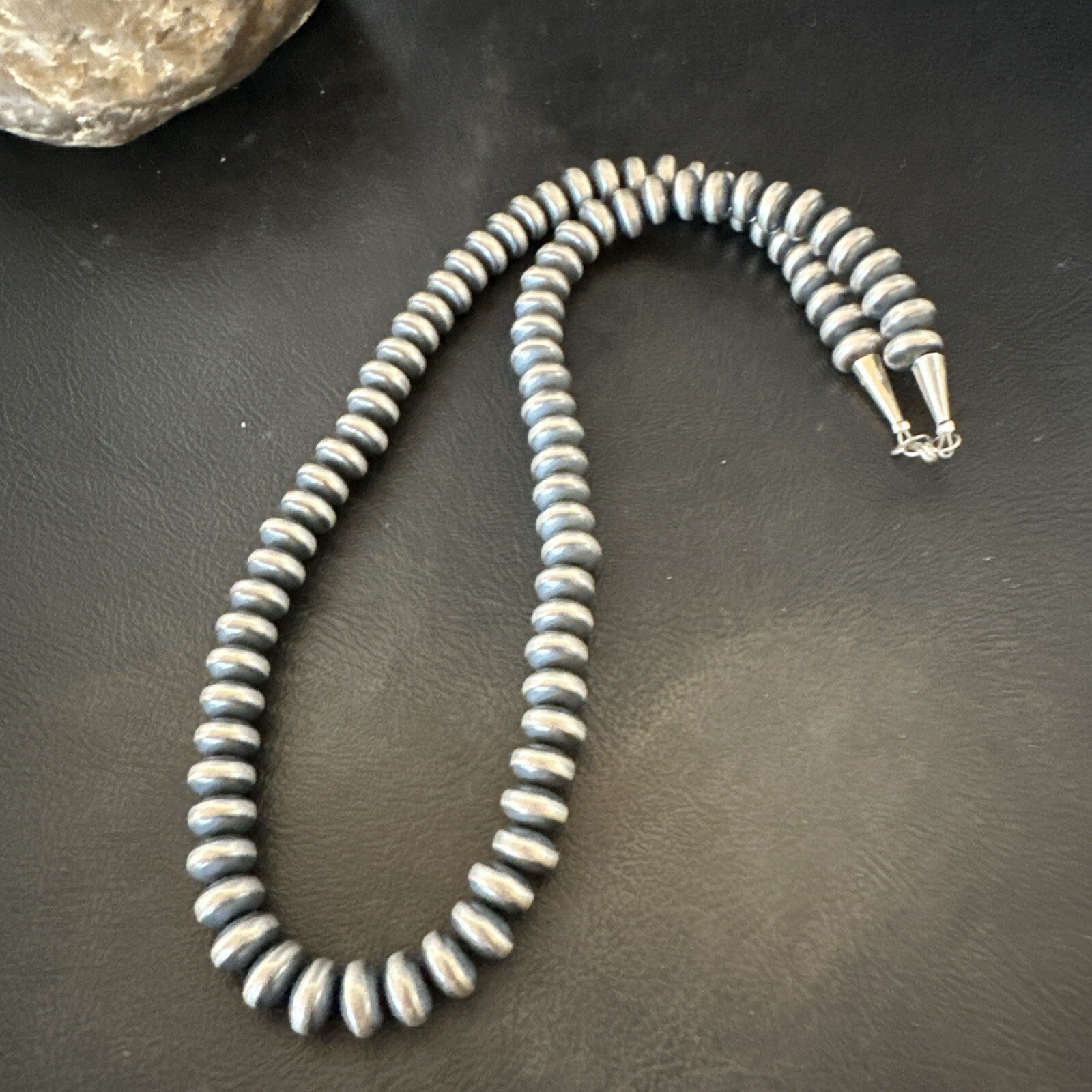 Sterling Silver Beads 8mm Rondelle Flat Sterling Silver Beads Necklace 18” 18831